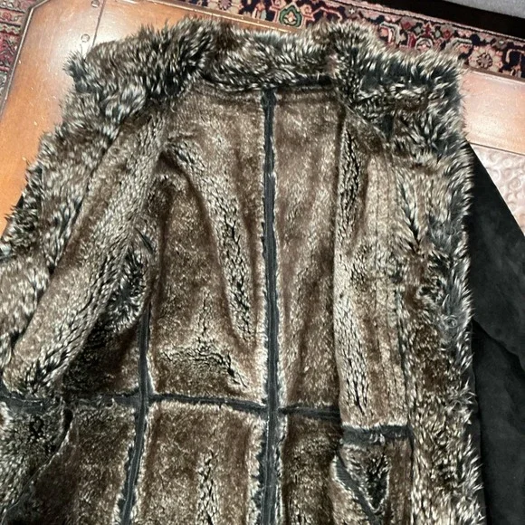 LNR Penny Lane Style Real Suede Leather, Faux Fur Coat, Black, XL, EUC - Picture 6 of 11